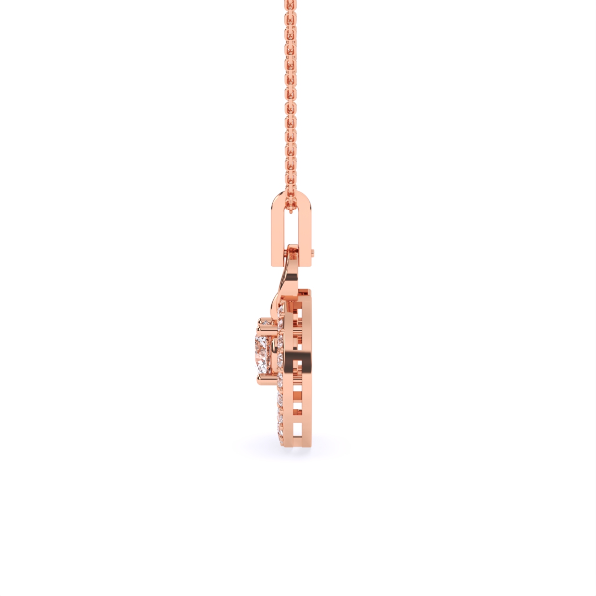 14K Gold Oval Shape Round Halo Lab Diamond Pendant