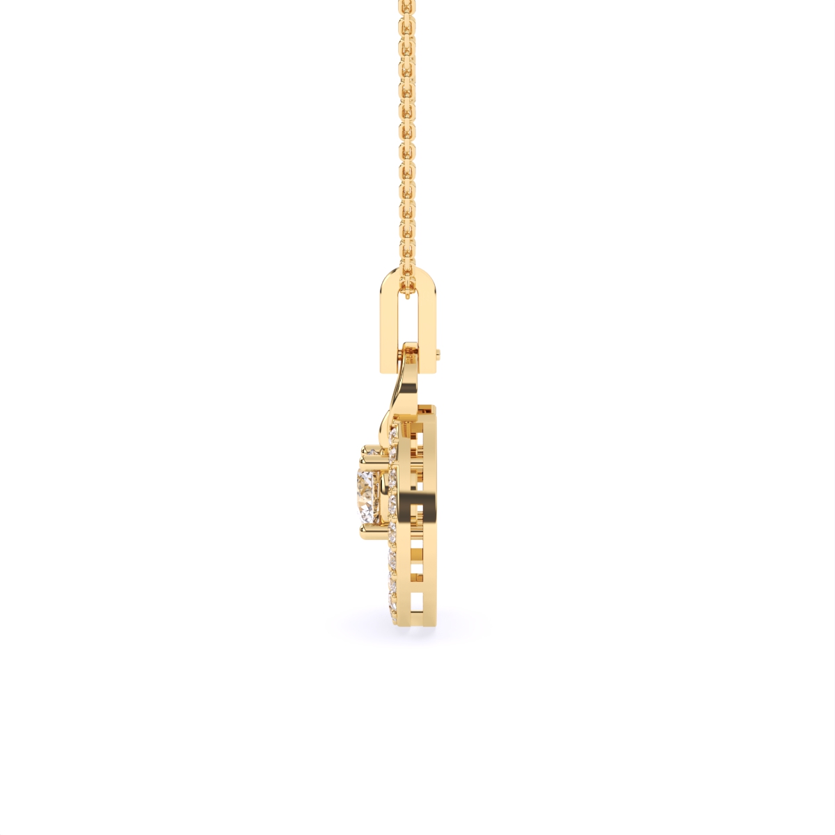 14K Gold Oval Shape Round Halo Lab Diamond Pendant