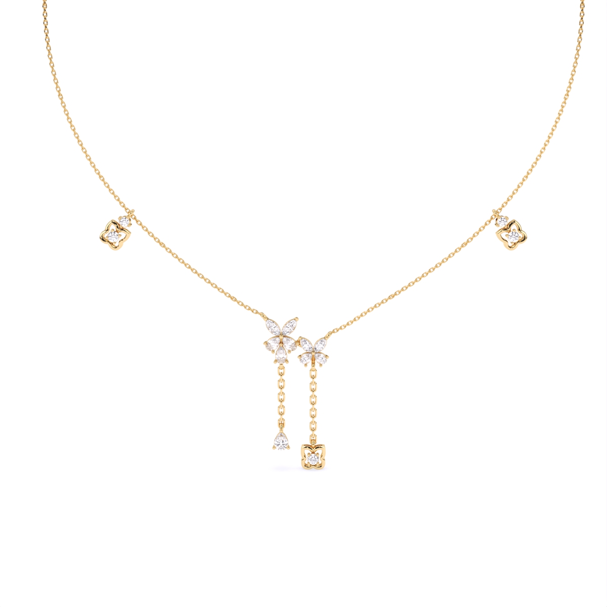 Elegant Floral Lab Diamond Necklace with Dangling Charms