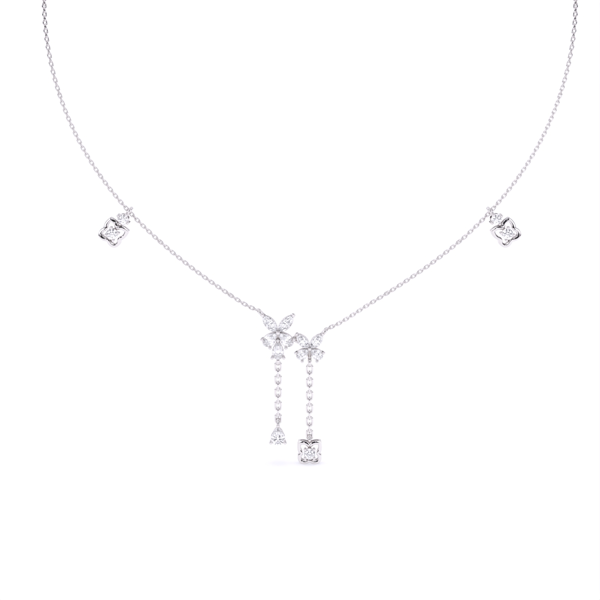 Elegant Floral Lab Diamond Necklace with Dangling Charms