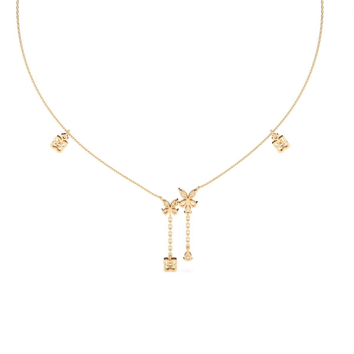 Elegant Floral Lab Diamond Necklace with Dangling Charms