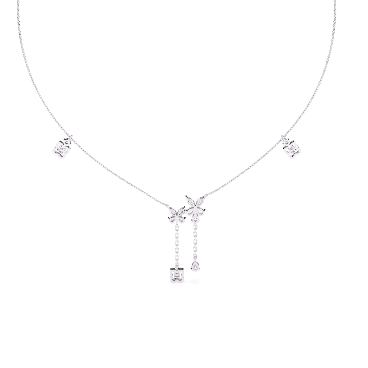Elegant Floral Lab Diamond Necklace with Dangling Charms