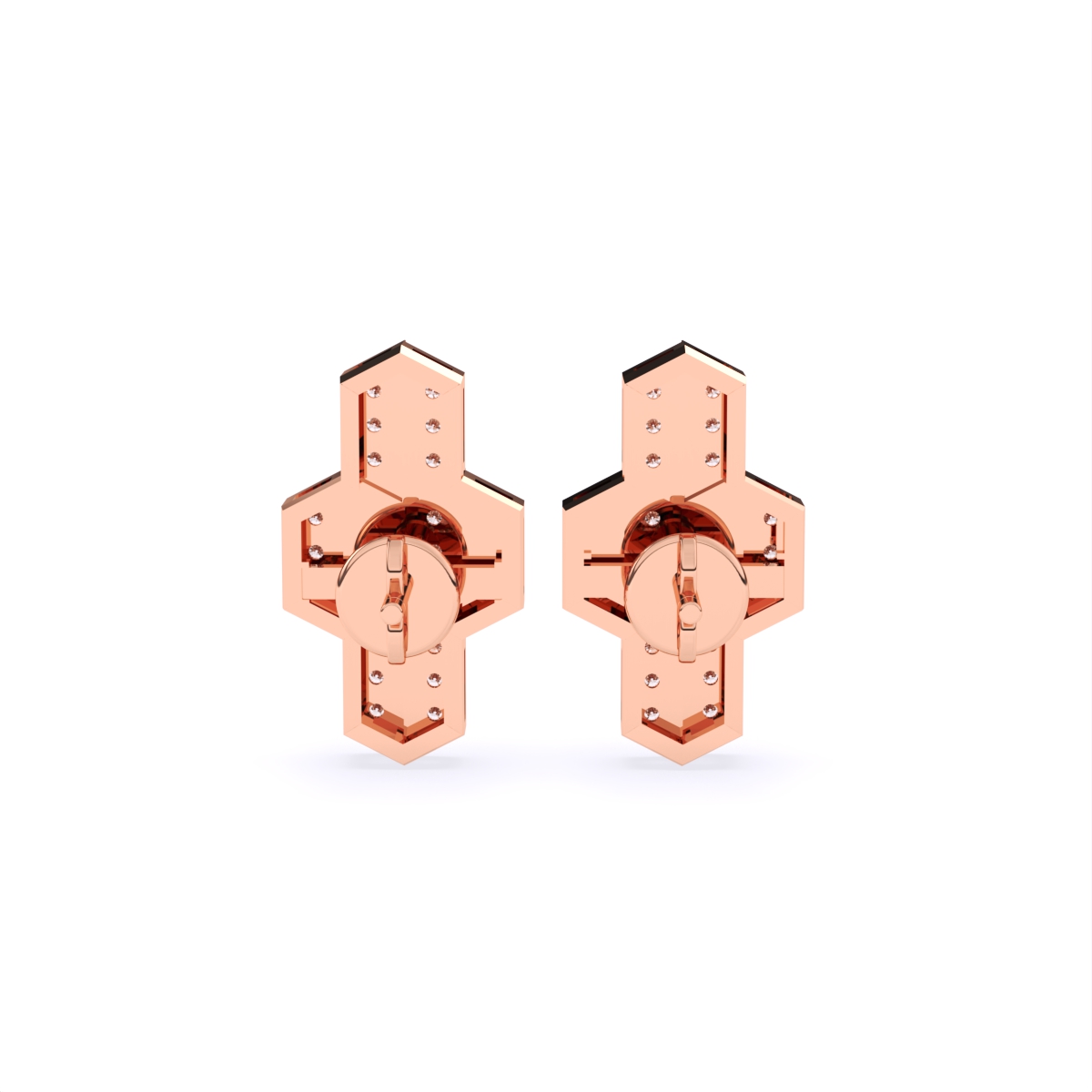 Hexagon Style  Lab Grown Diamond with Purple Enamel Earrings