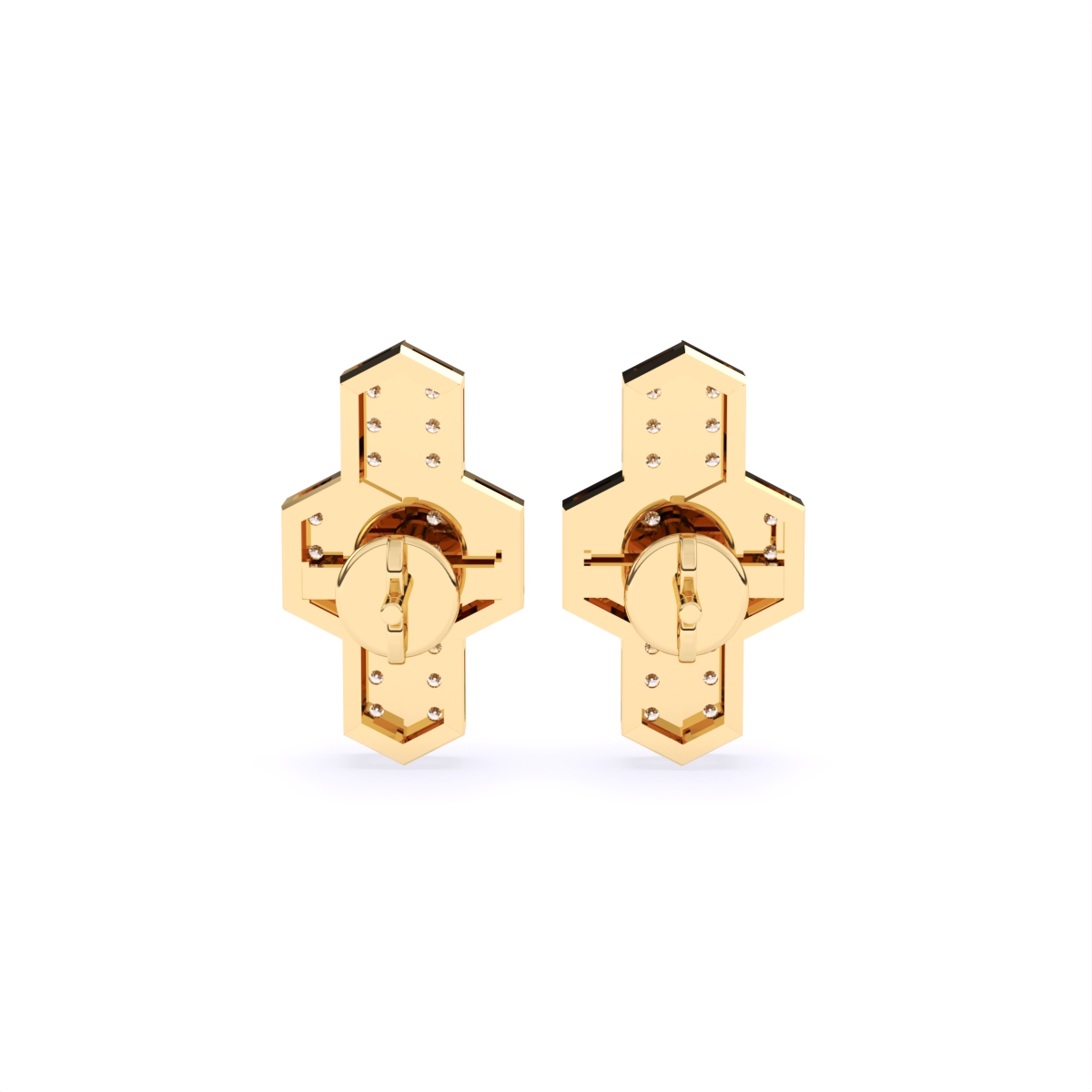 Hexagon Style  Lab Grown Diamond with Purple Enamel Earrings