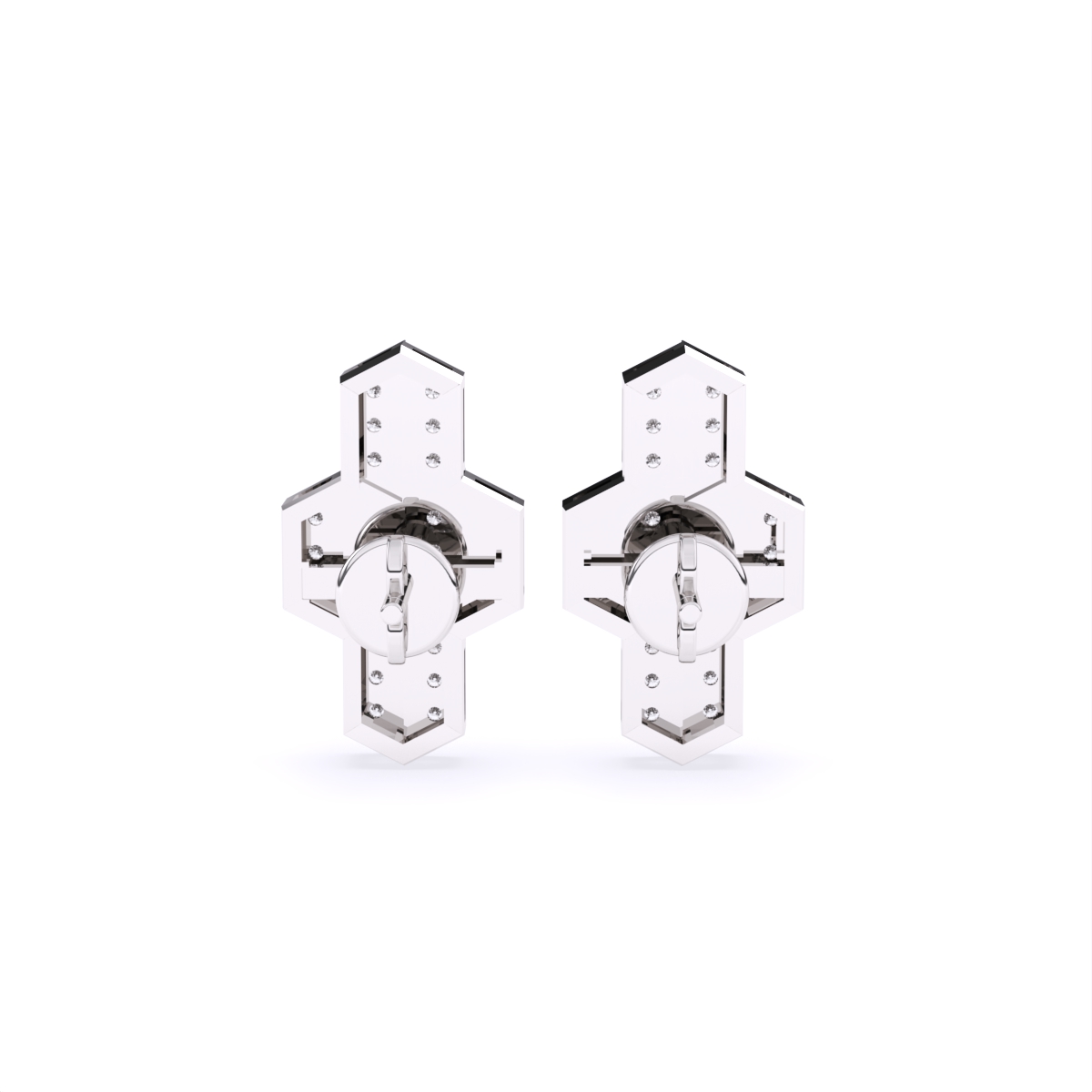 Hexagon Style  Lab Grown Diamond with Purple Enamel Earrings