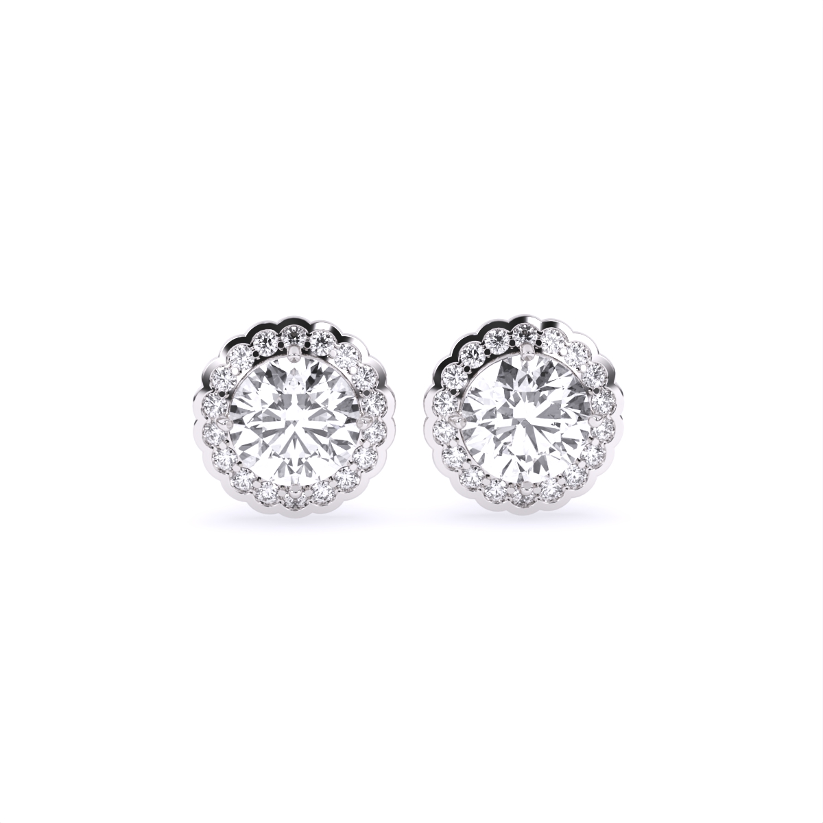 Round Halo Solitaire Lab Diamond Stud Earrings