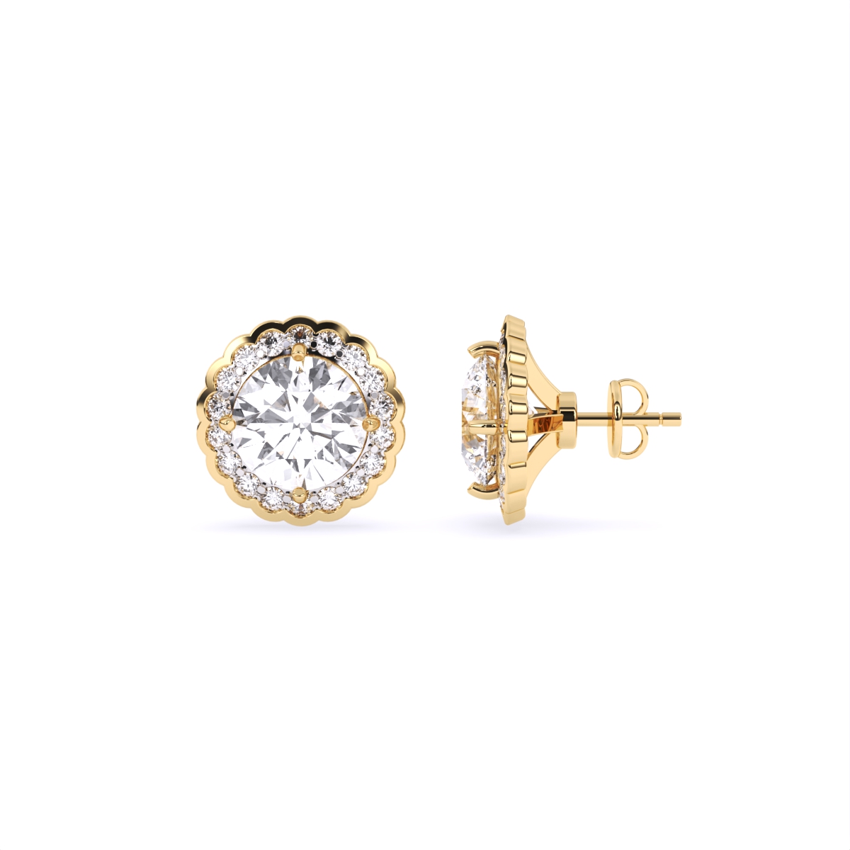 Round Halo Solitaire Lab Diamond Stud Earrings