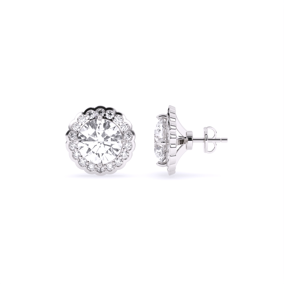 Round Halo Solitaire Lab Diamond Stud Earrings