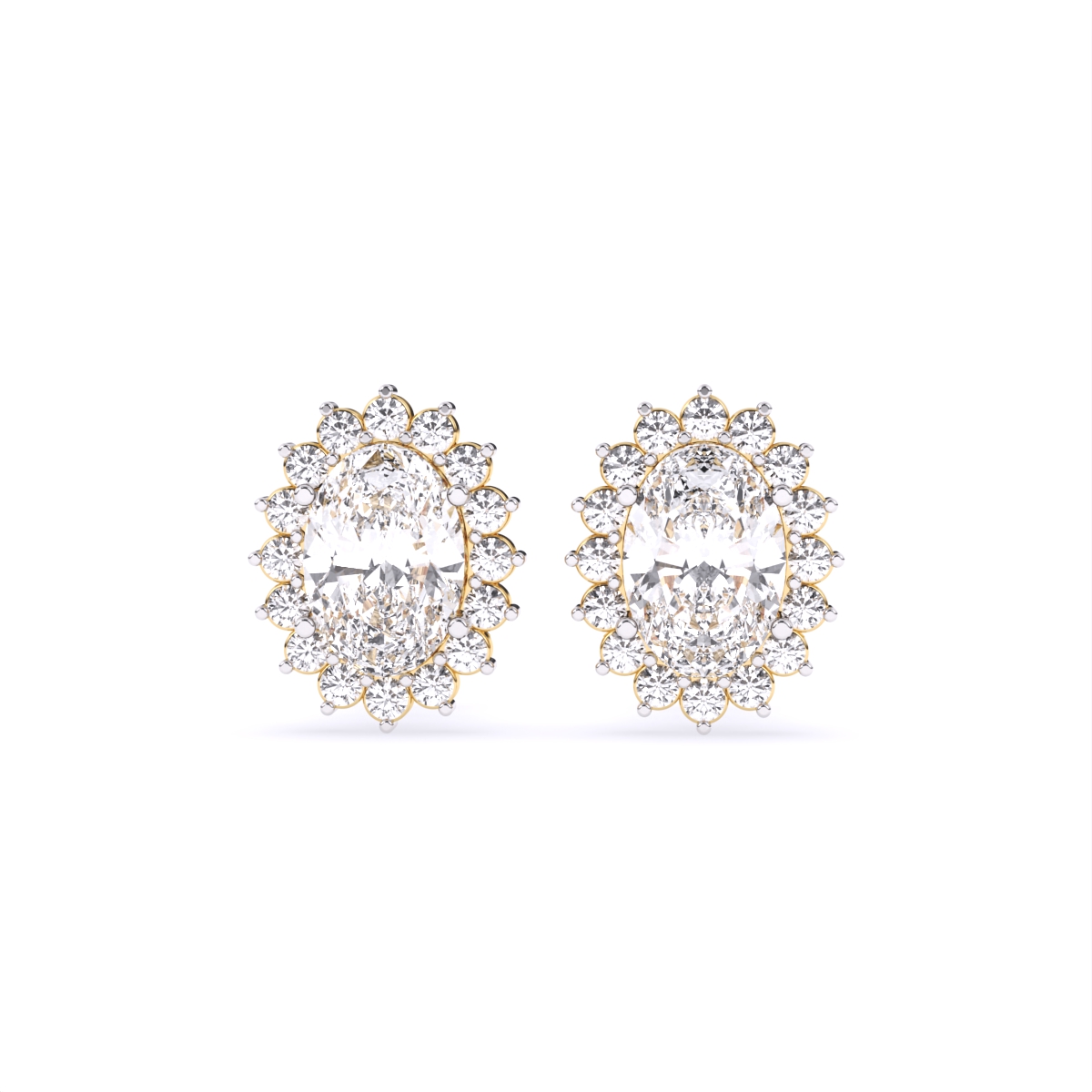 Oval Halo Flower Style Stud Earrings