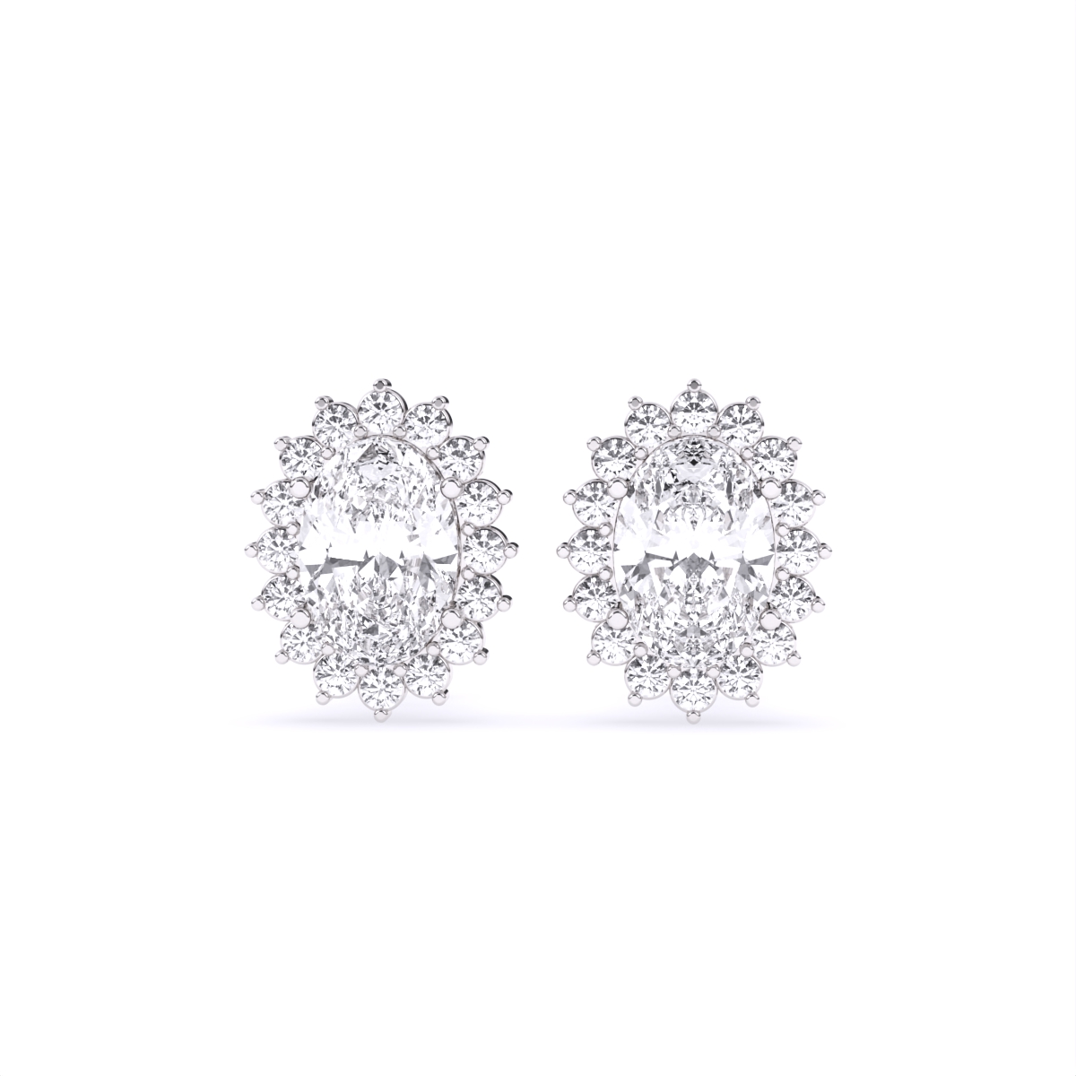 Oval Halo Flower Style Stud Earrings