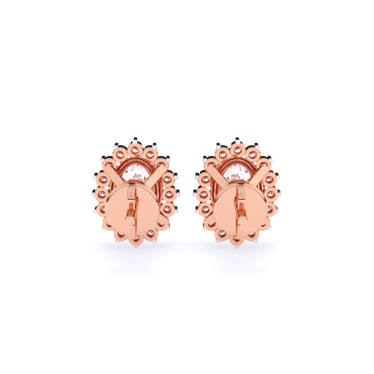 Oval Halo Flower Style Stud Earrings