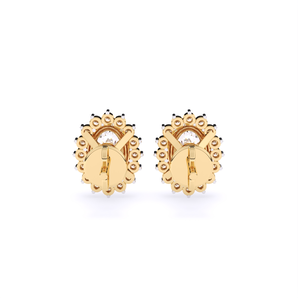 Oval Halo Flower Style Stud Earrings