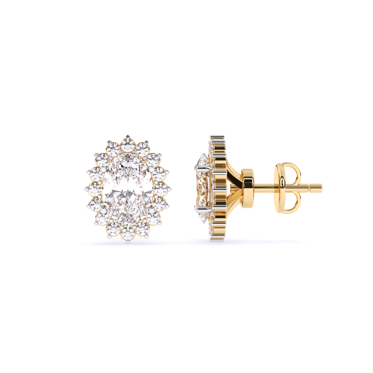 Oval Halo Flower Style Stud Earrings