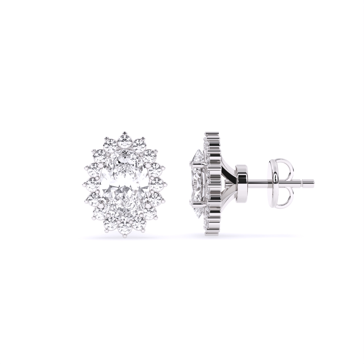 Oval Halo Flower Style Stud Earrings
