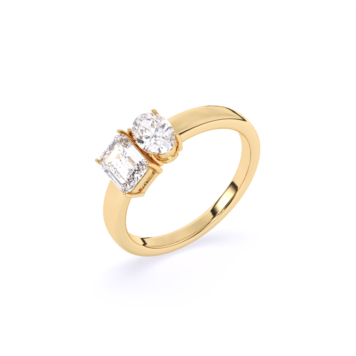 Emerald & Oval Solitaire Toi Et Moi Ring