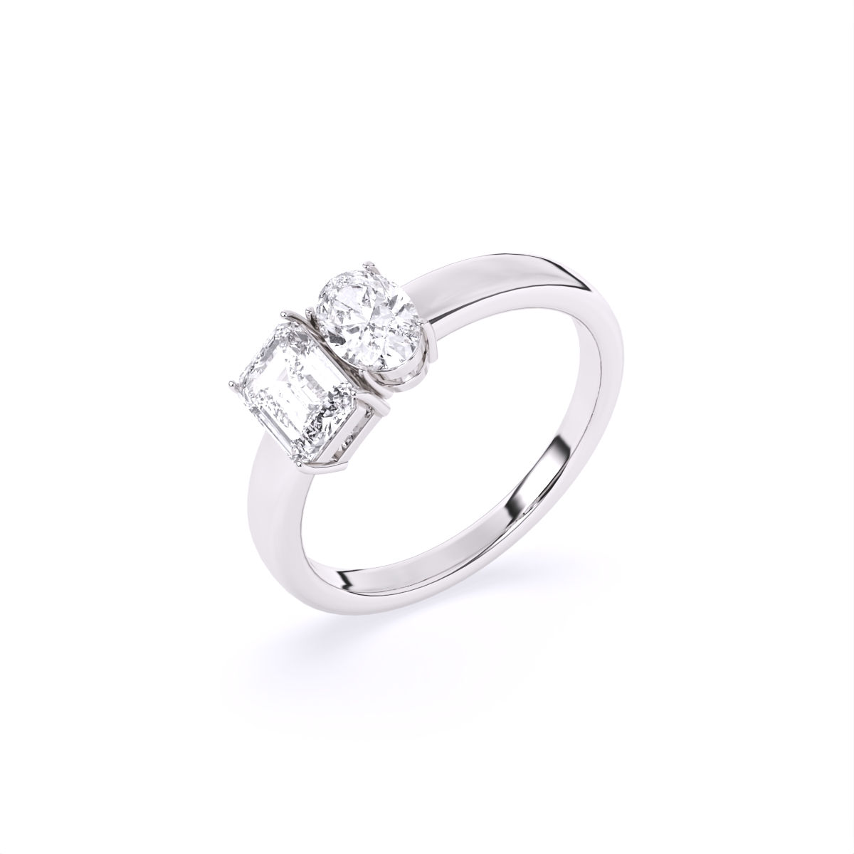 Emerald & Oval Solitaire Toi Et Moi Ring
