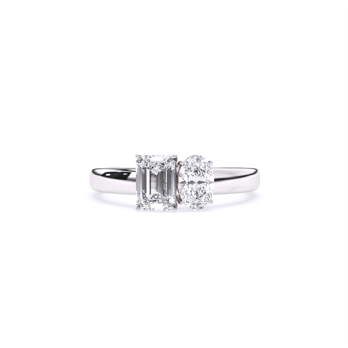 Emerald & Oval Solitaire Toi Et Moi Ring
