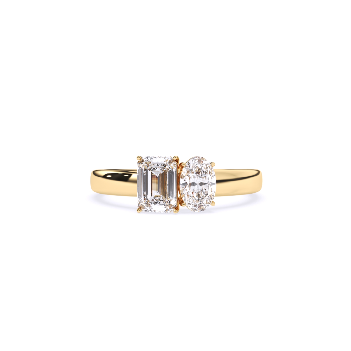 Emerald & Oval Solitaire Toi Et Moi Ring