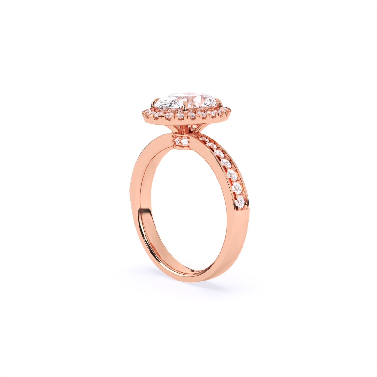Oval Halo lab Grown Solitaire Accents Ring