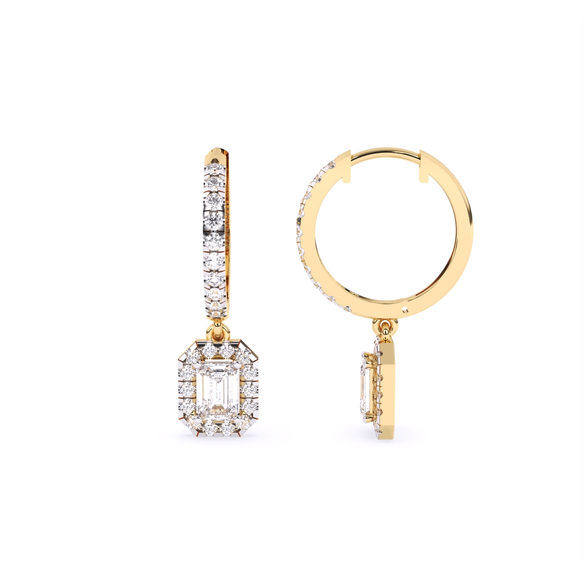 Glamorous Emerald Style Diamond Hoop Earrings