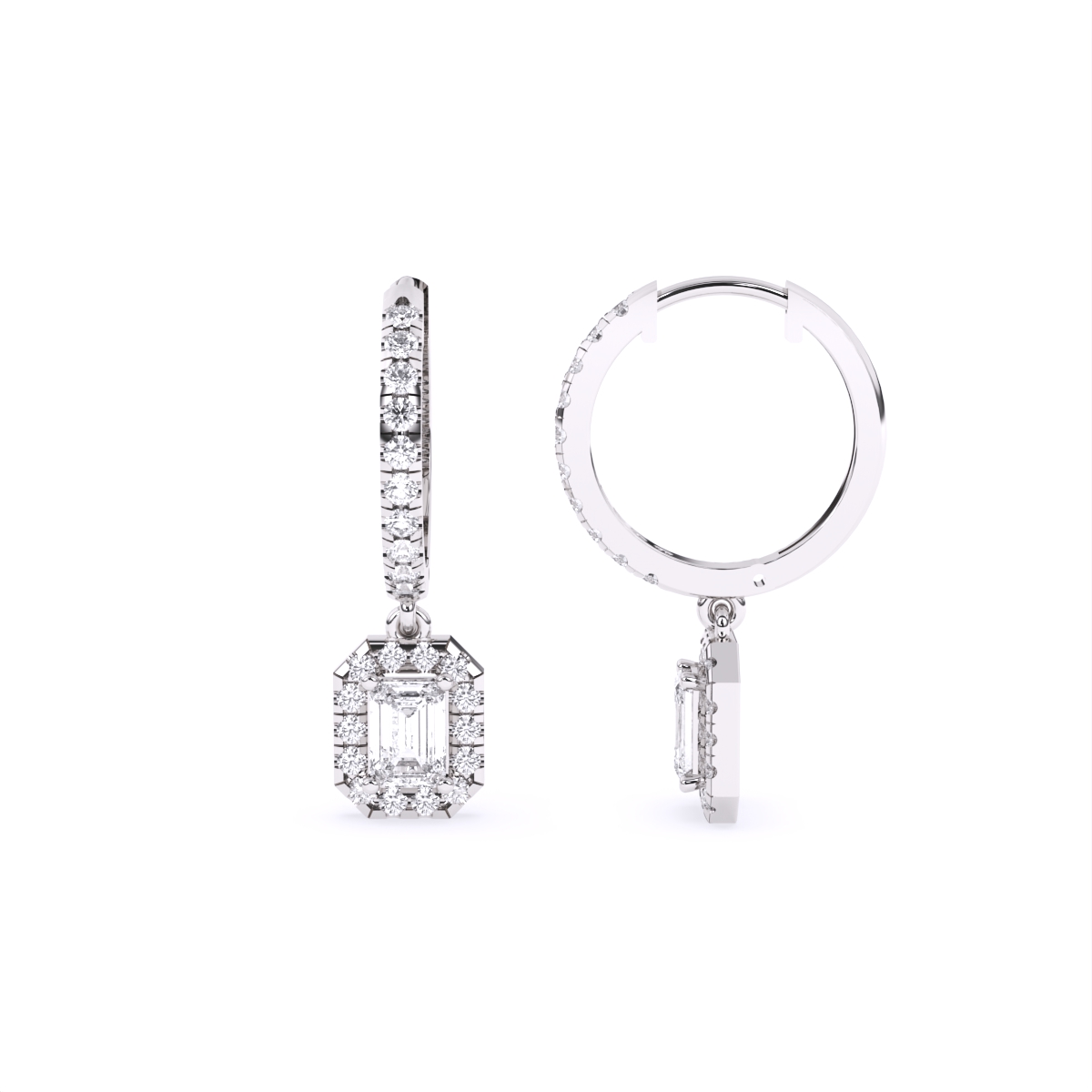 Glamorous Emerald Style Diamond Hoop Earrings