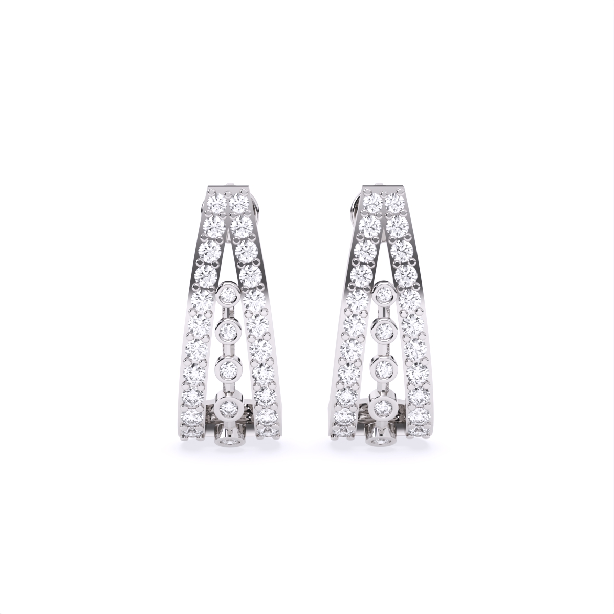 Triple Strap Line Diamond Earrings