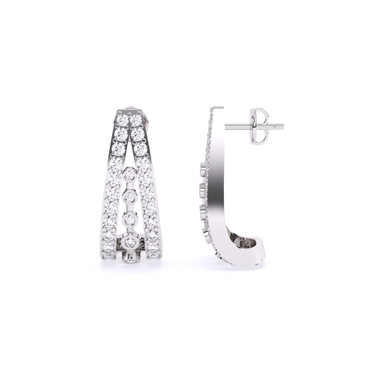 Triple Strap Line Diamond Earrings