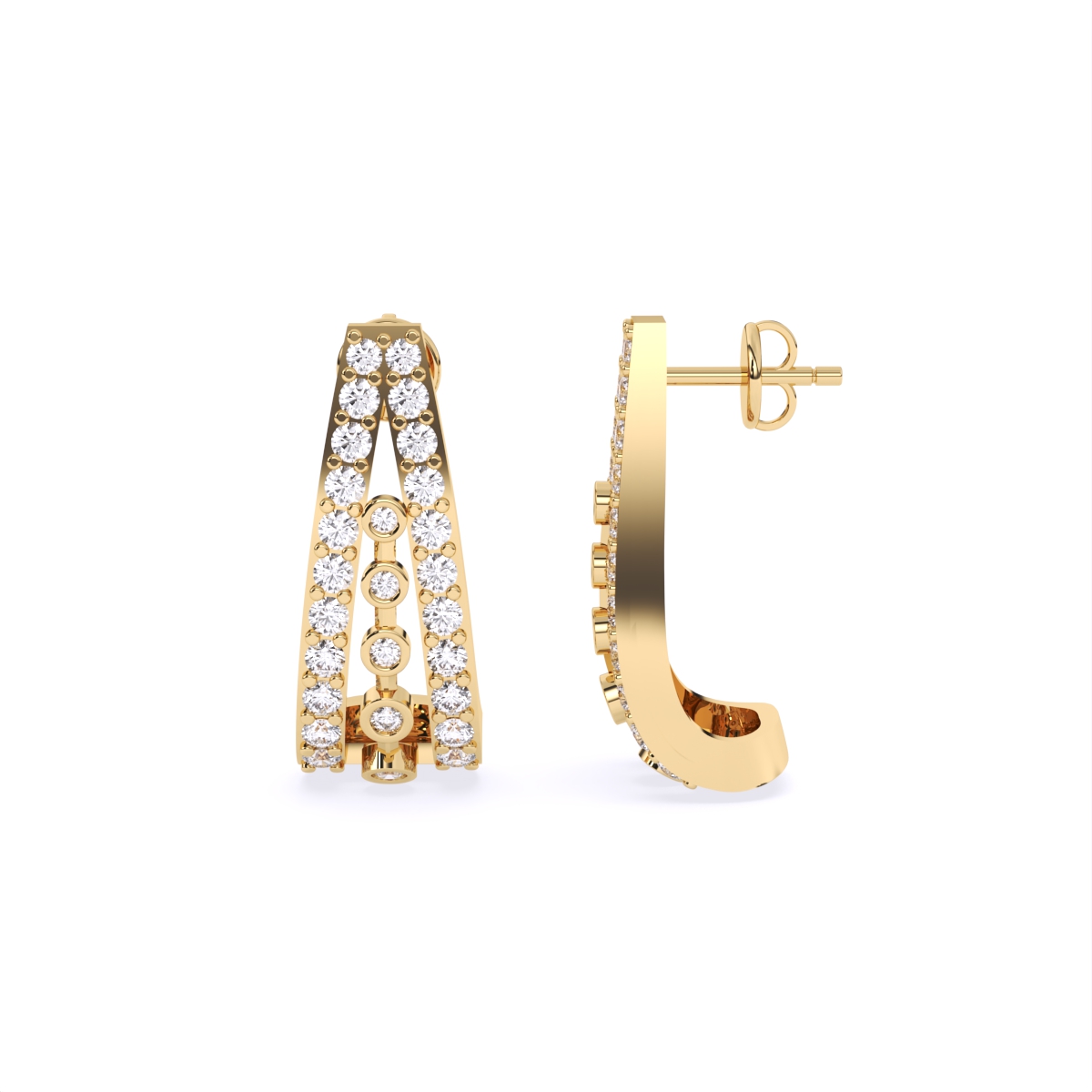 Triple Strap Line Diamond Earrings