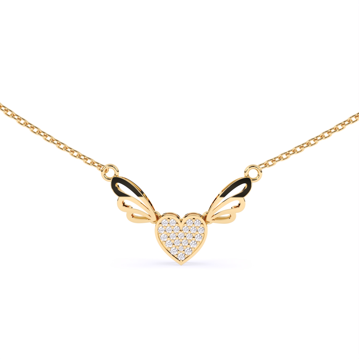 Enamel Wings With Heart Diamond Pendant Necklace