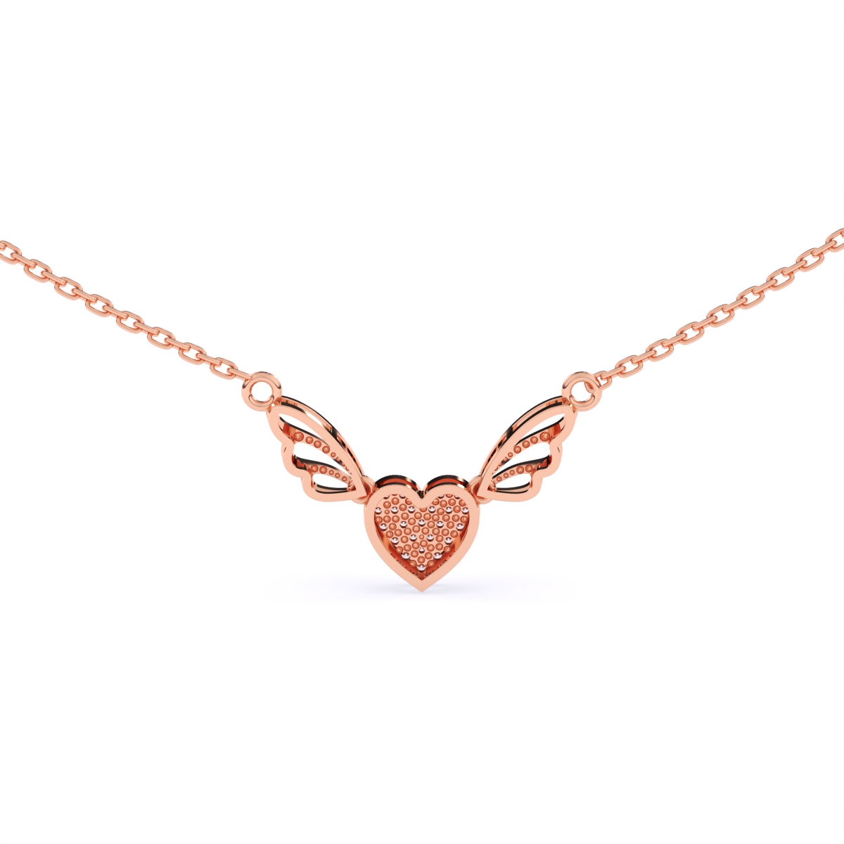 Enamel Wings With Heart Diamond Pendant Necklace