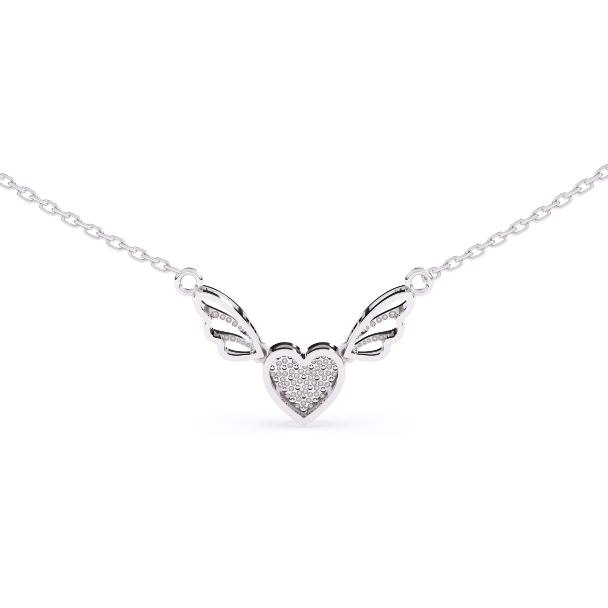 Enamel Wings With Heart Diamond Pendant Necklace