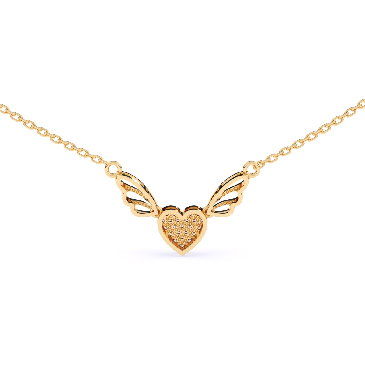 Enamel Wings With Heart Diamond Pendant Necklace
