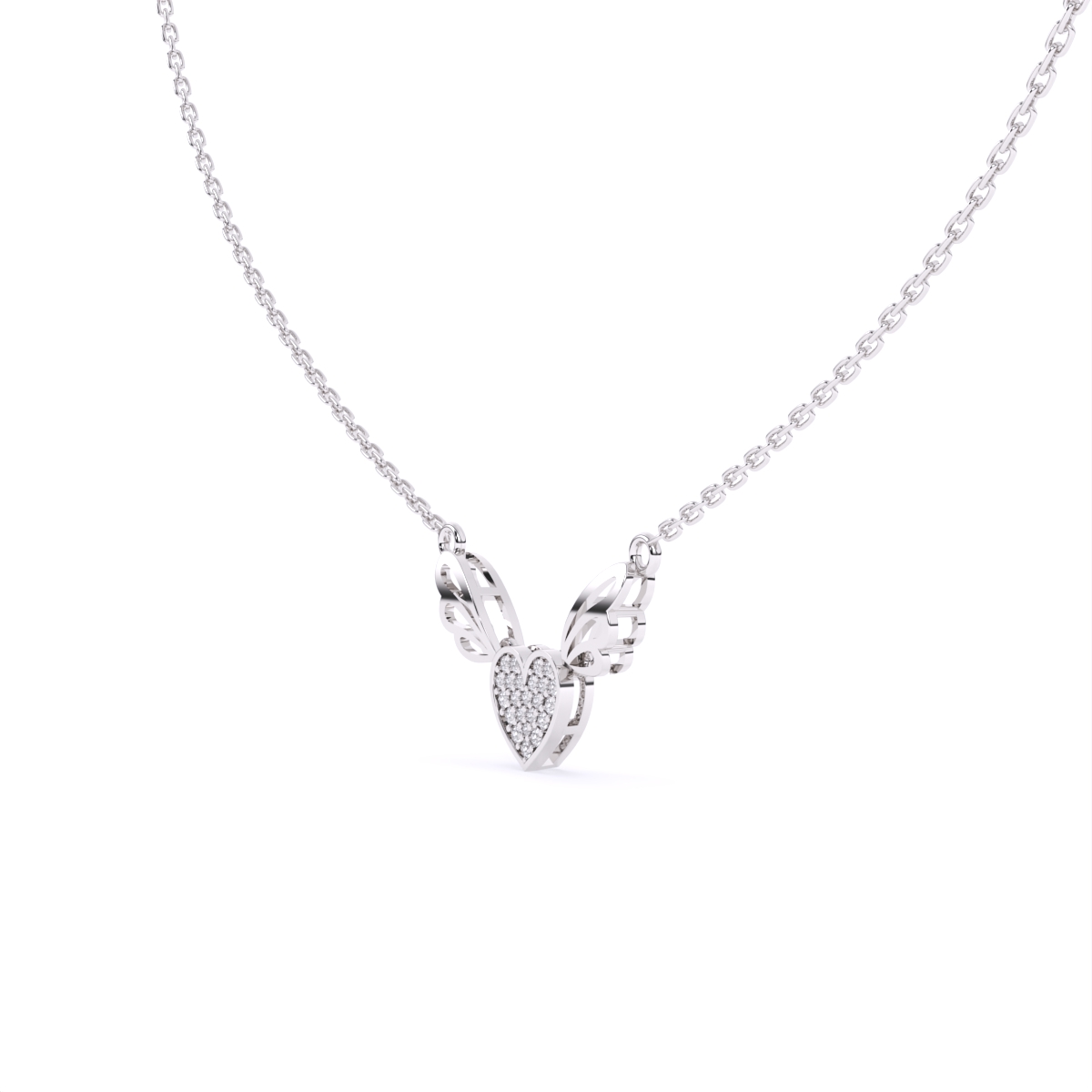 Enamel Wings With Heart Diamond Pendant Necklace
