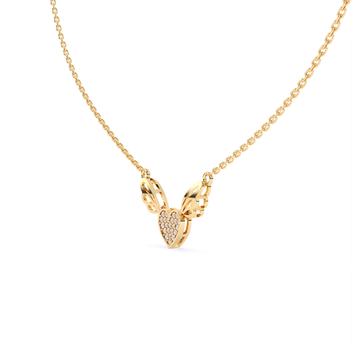 Enamel Wings With Heart Diamond Pendant Necklace