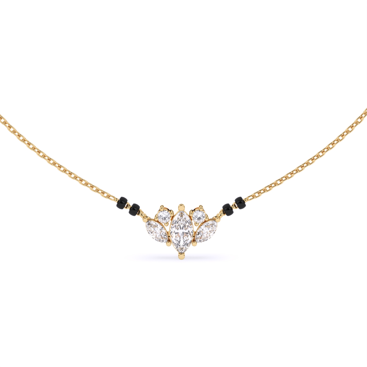 Delicate Leaf Shape Diamond Pendant Mangalsutra