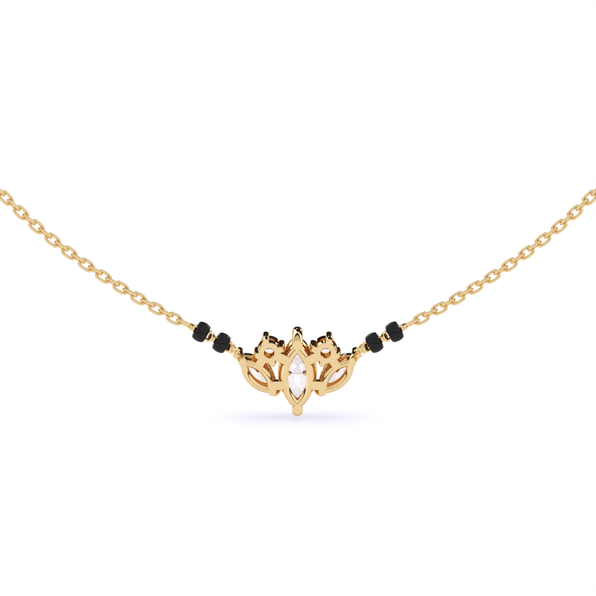 Delicate Leaf Shape Diamond Pendant Mangalsutra