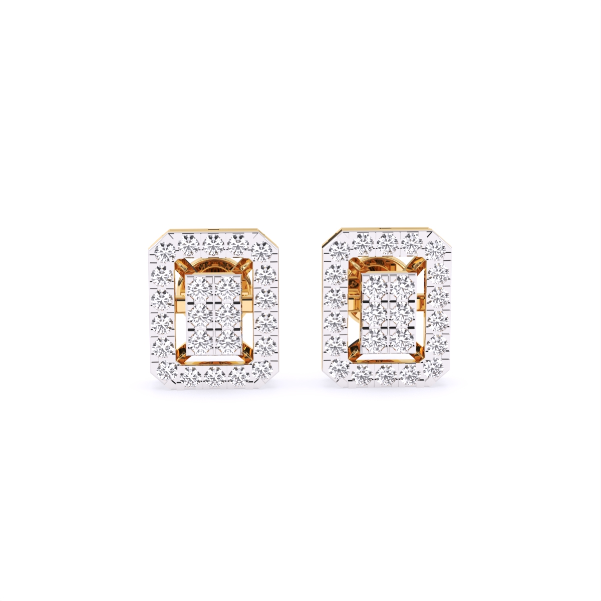 Frame Shape chunk Diamond Stud Earrings