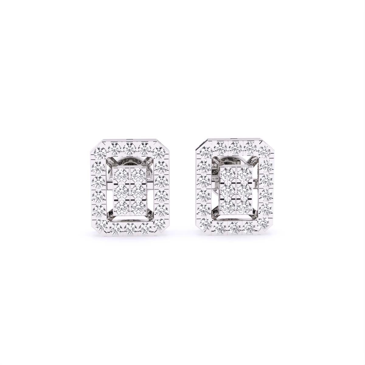Frame Shape chunk Diamond Stud Earrings