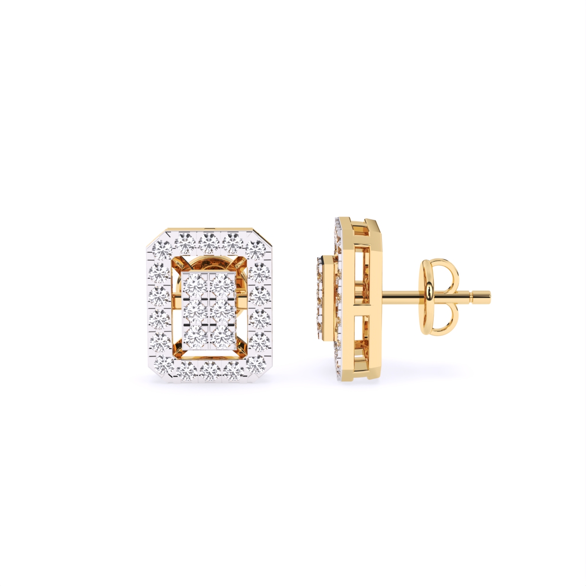 Frame Shape chunk Diamond Stud Earrings
