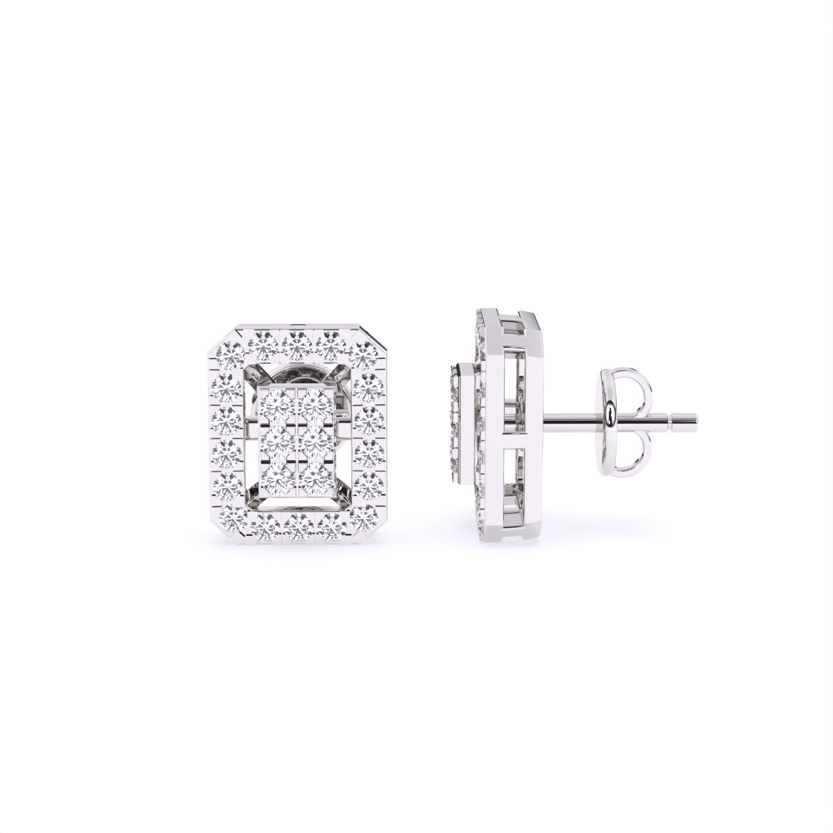 Frame Shape chunk Diamond Stud Earrings