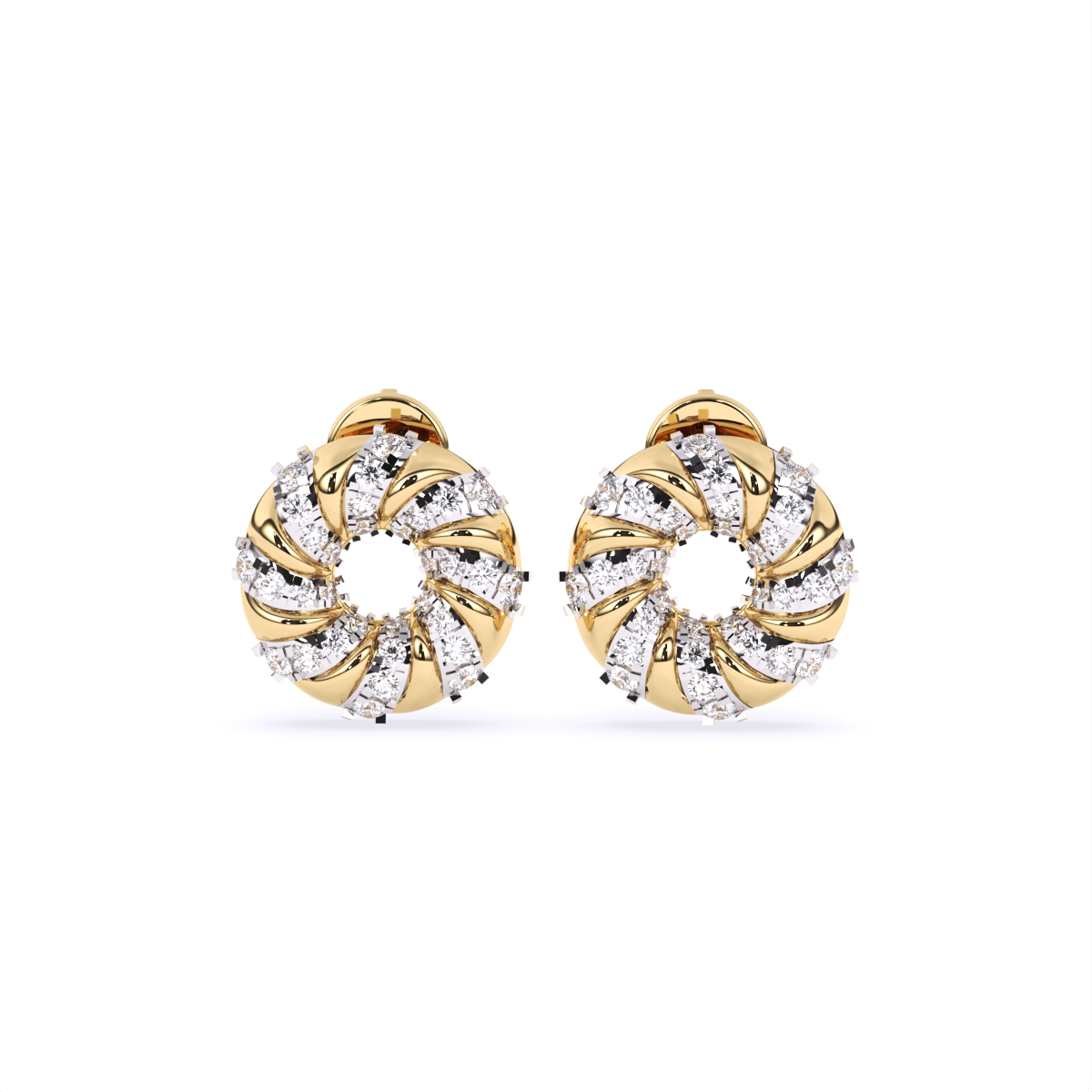 Spiral Two tone Diamond Stud Earrings