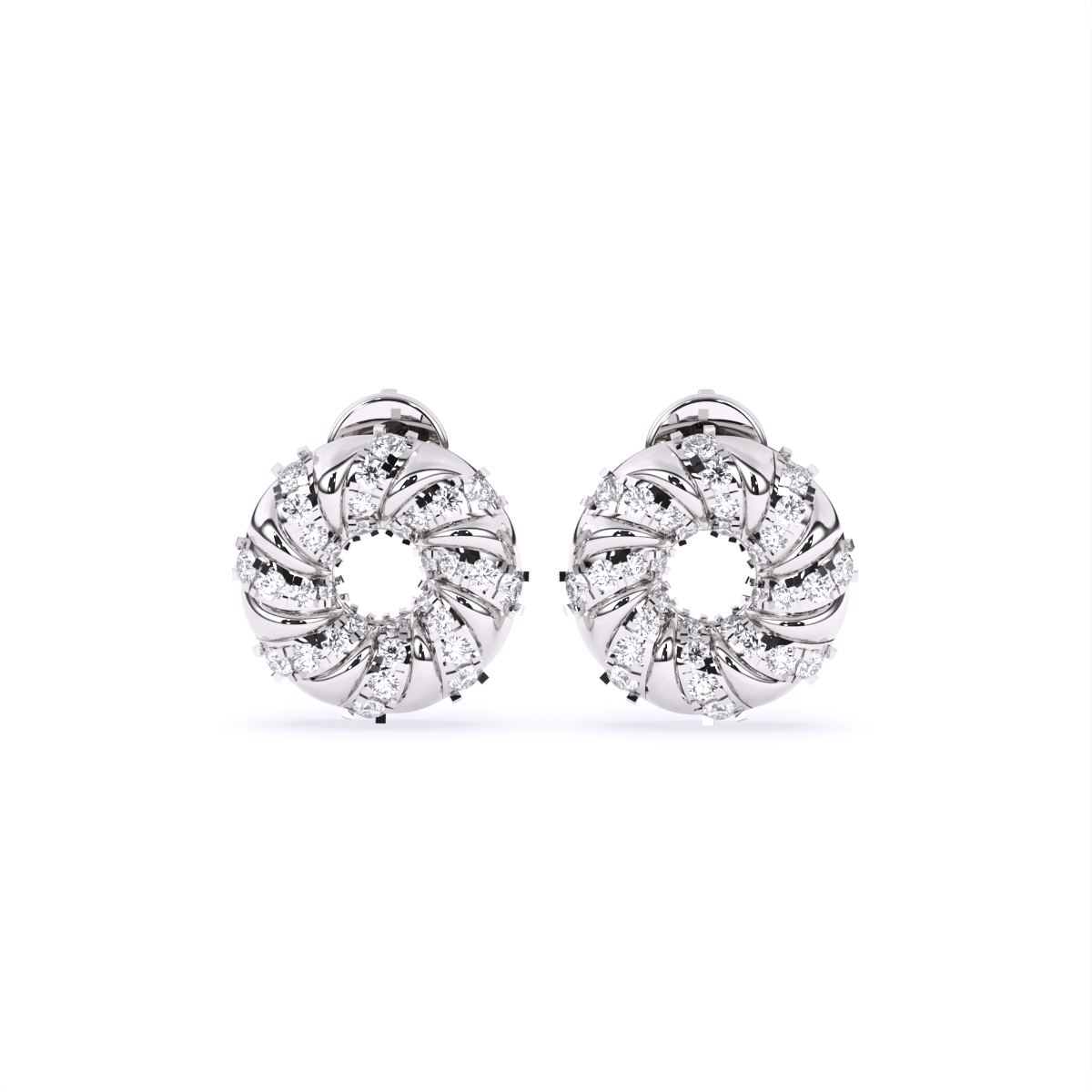 Spiral Two tone Diamond Stud Earrings