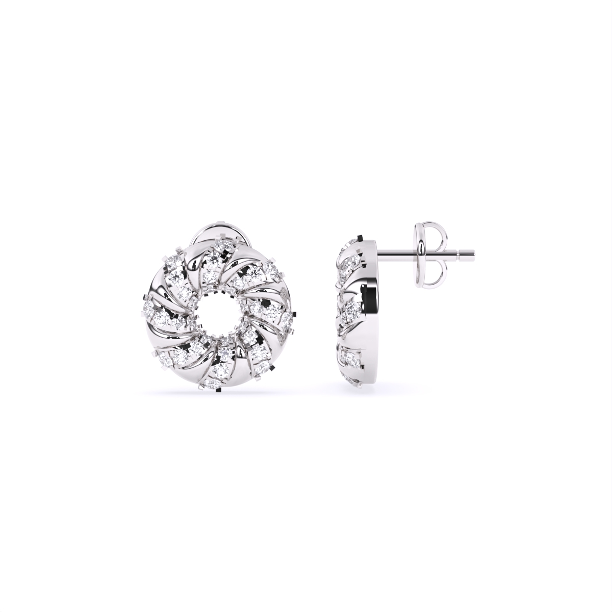 Spiral Two tone Diamond Stud Earrings