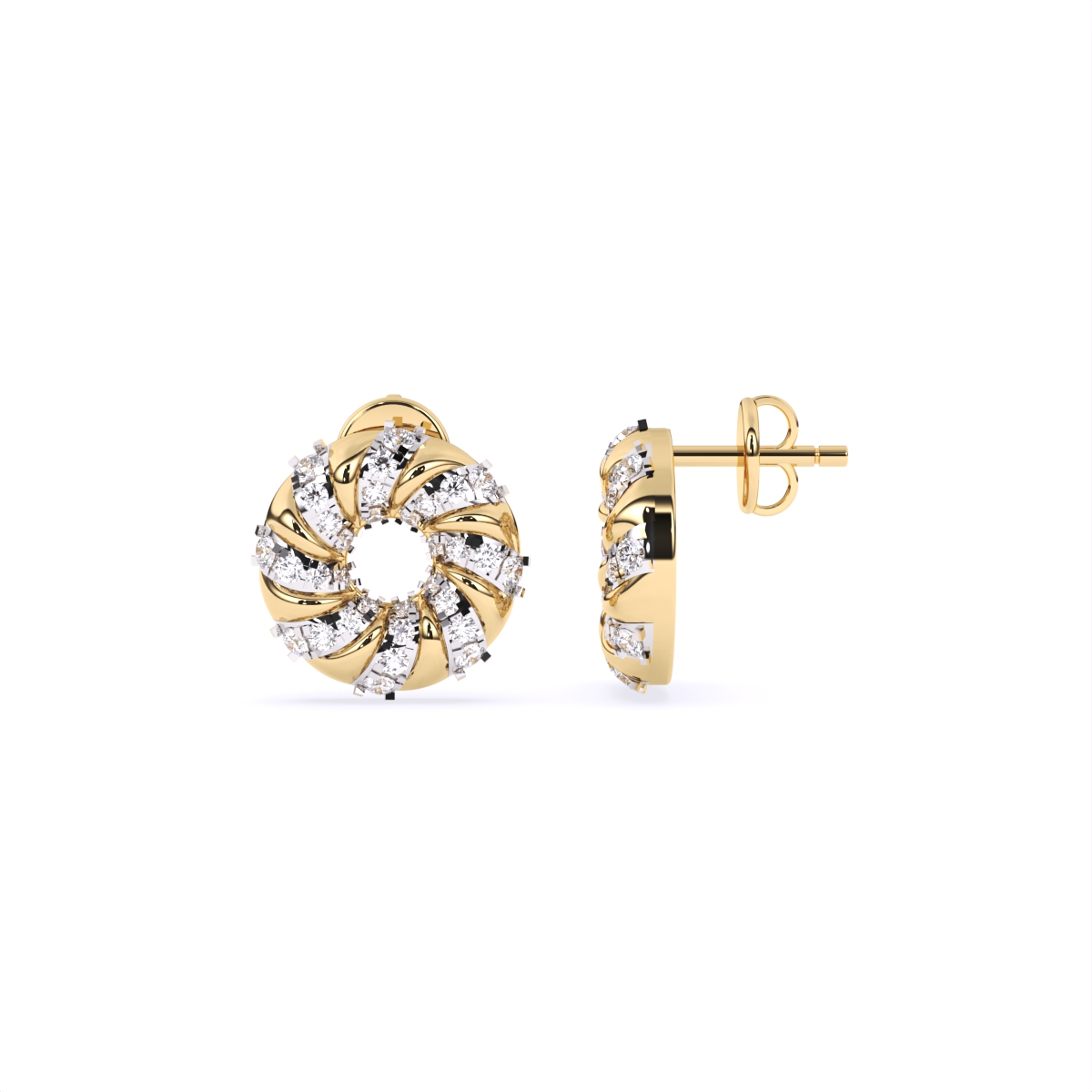 Spiral Two tone Diamond Stud Earrings