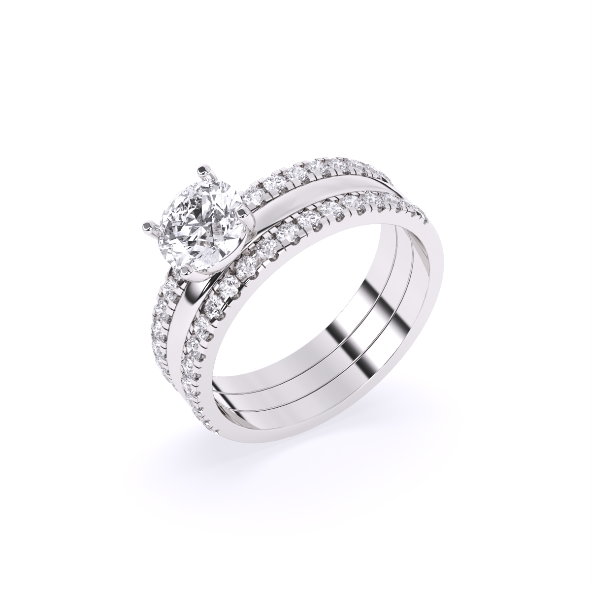 Glamor Double Line Solitare Diamond Engagement Ring