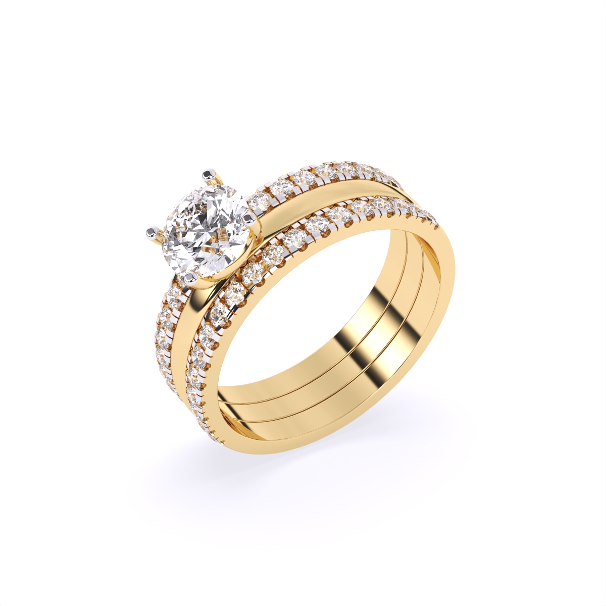 Glamor Double Line Solitare Diamond Engagement Ring