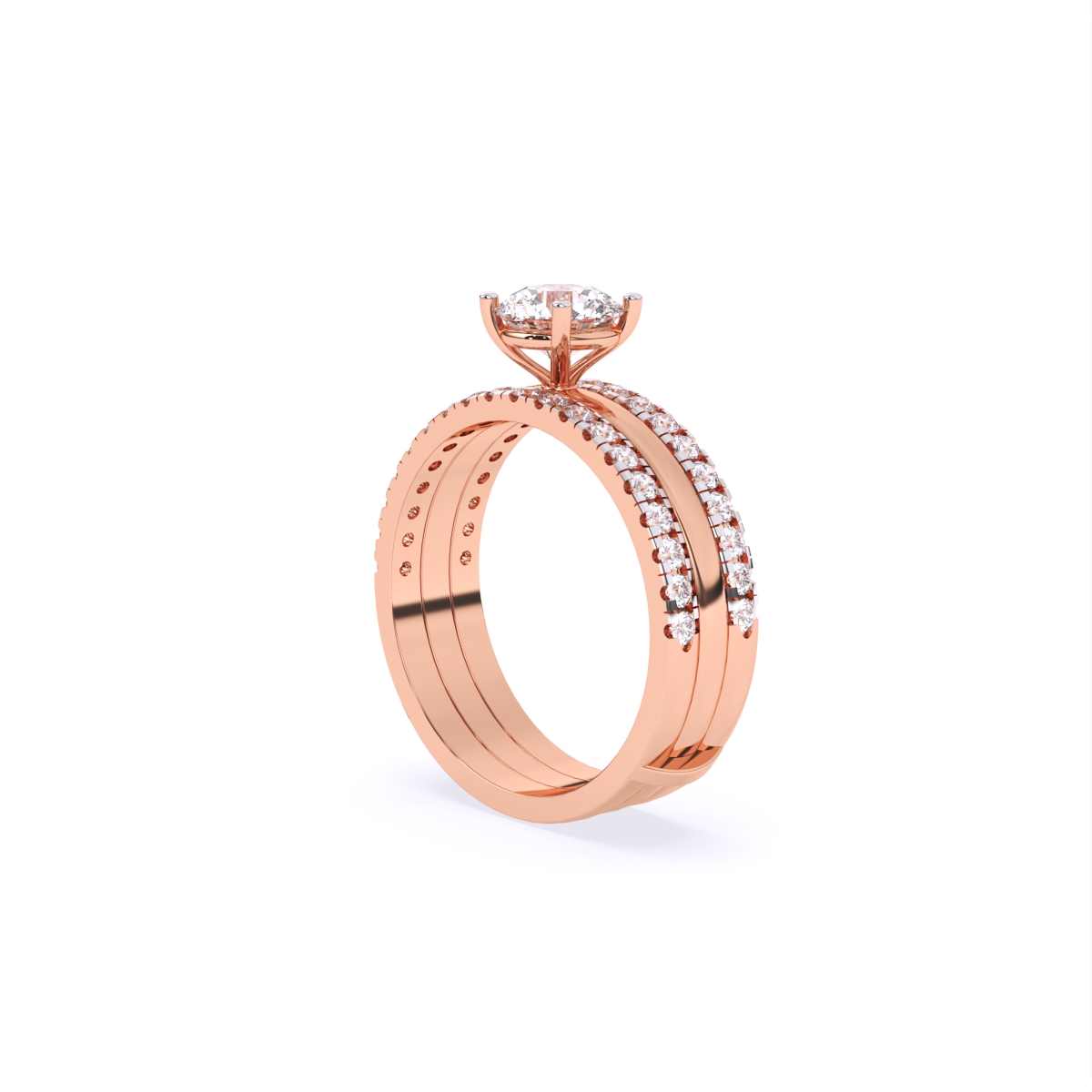 Glamor Double Line Solitare Diamond Engagement Ring